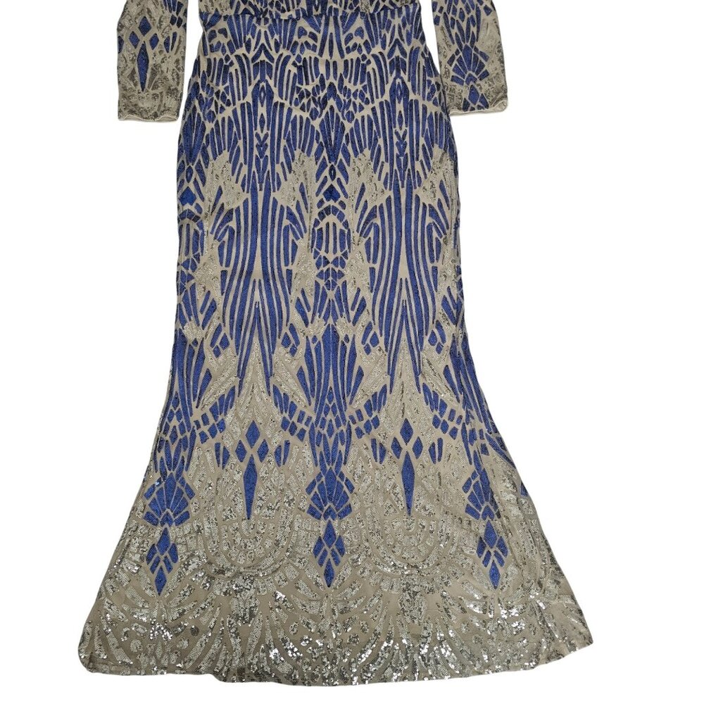 House Of Chic Curve + Plus Blue Sequined Long Sleeve Maxi Dress Size 2XL, NWT - Picture 5 of 16